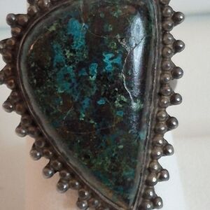 Vintage Turquoise and Sterling Silver Statement Ring Size 7, Stamped